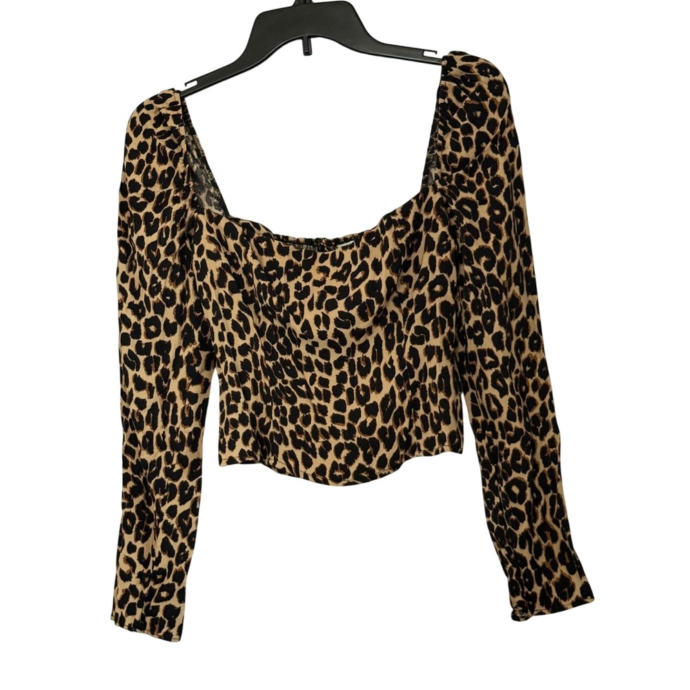 Reformation Demi Square Neck Long Sleeve Top in Cheetah Print - 4 - Picture 2 of 5